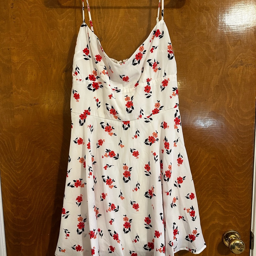 Francesca's Collections White Dress with Red Floral Pattern